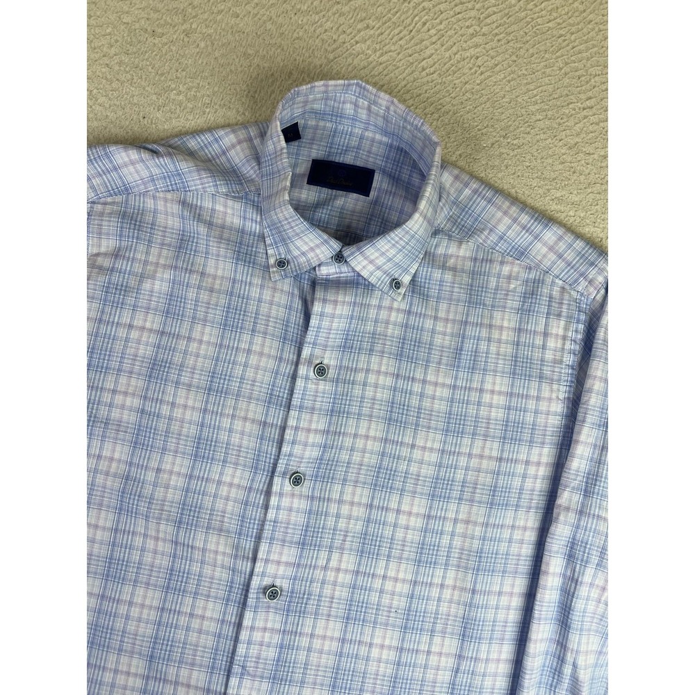 David Donahue Dress Shirt Mens Medium Blue Plaid Button Down Cotton Long Sleeve - Picture 3 of 9
